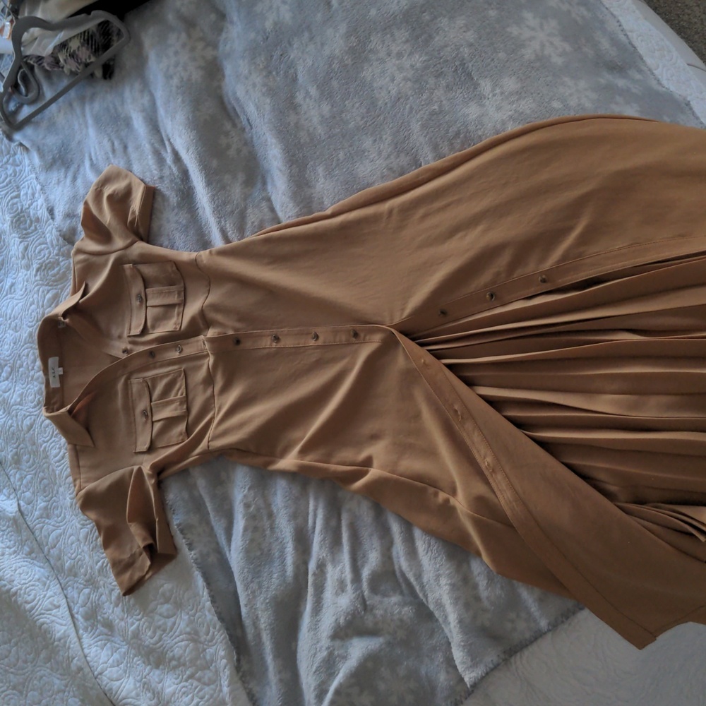 A.L.C. Florence Pleated Shirt Dress Raffia Tan Maxi Size 4